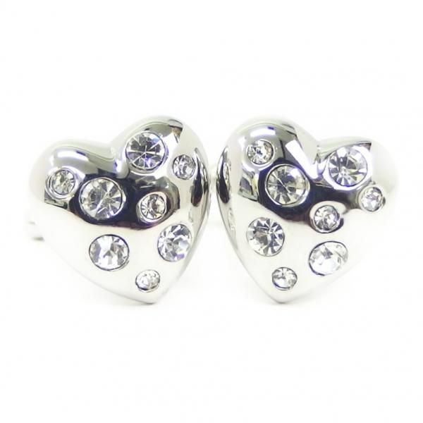 シルバーハートとキラキラストーンのカフス(カフリンクス/カフスボタン)