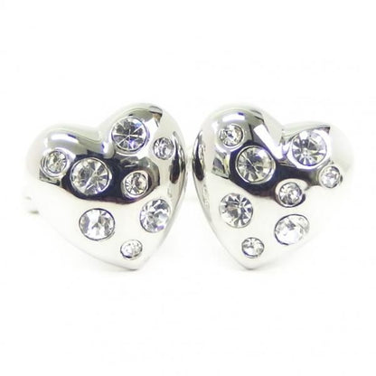 シルバーハートとキラキラストーンのカフス(カフリンクス/カフスボタン)