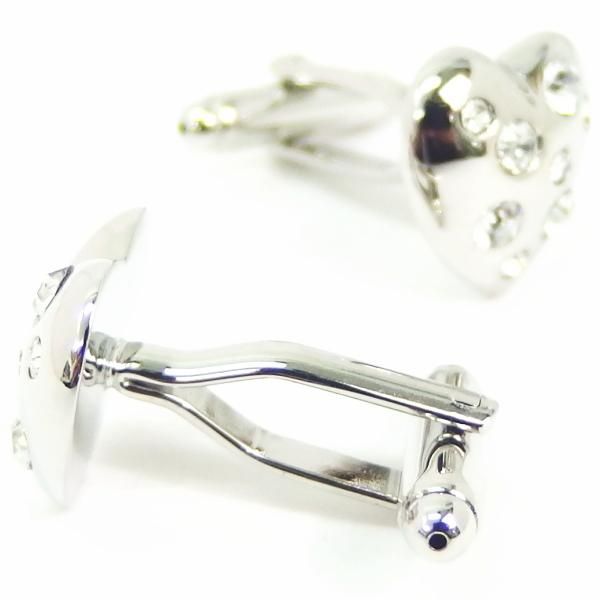 シルバーハートとキラキラストーンのカフス(カフリンクス/カフスボタン)