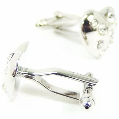 シルバーハートとキラキラストーンのカフス(カフリンクス/カフスボタン)