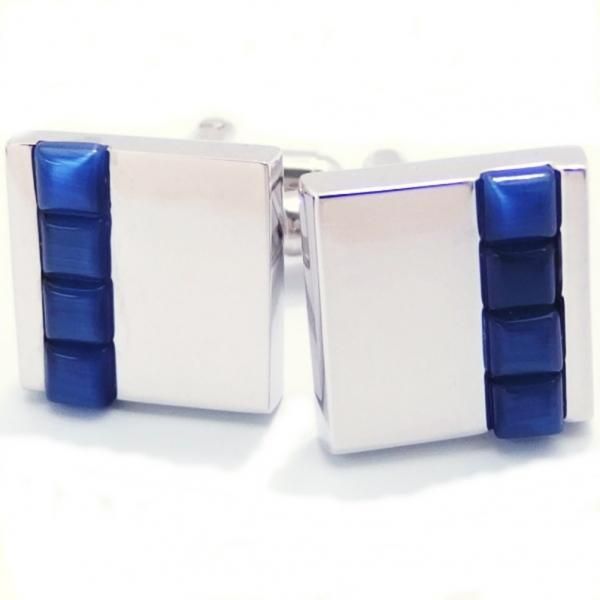 シャインシルバー×ネイビーキャッツアイのカフス(カフリンクス/カフスボタン)