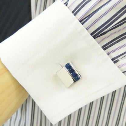 シャインシルバー×ネイビーキャッツアイのカフス(カフリンクス/カフスボタン)