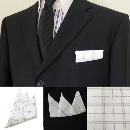 高級オーダーシャツ生地ポケットチーフ・ベージュ×カーキ・オーバーチェック柄ポケットスクウェア