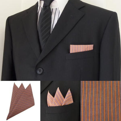 高級オーダーシャツ生地ポケットチーフ・オレンジ×ブラウンストライプ柄ポケットスクウェア