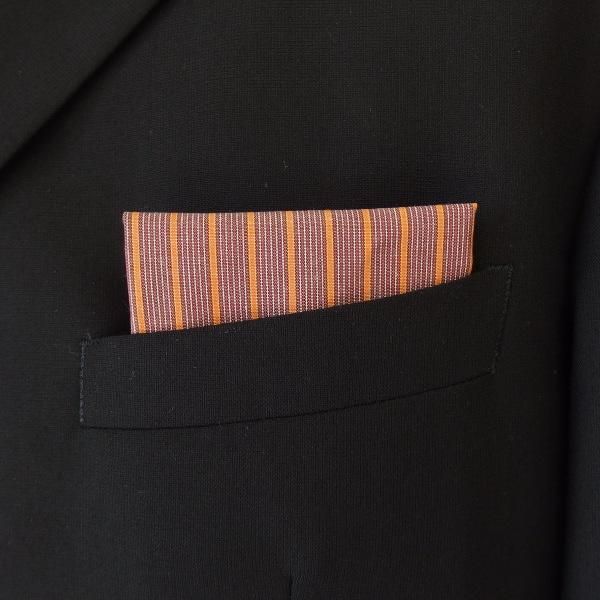 高級オーダーシャツ生地ポケットチーフ・オレンジ×ブラウンストライプ柄ポケットスクウェア