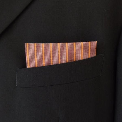 高級オーダーシャツ生地ポケットチーフ・オレンジ×ブラウンストライプ柄ポケットスクウェア