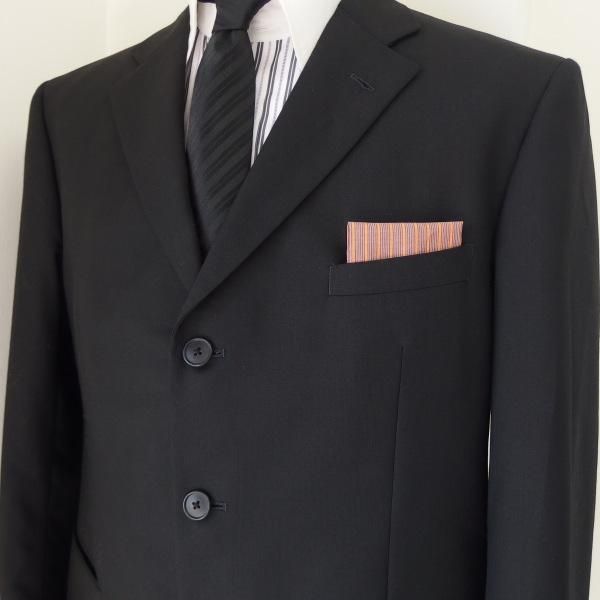 高級オーダーシャツ生地ポケットチーフ・オレンジ×ブラウンストライプ柄ポケットスクウェア