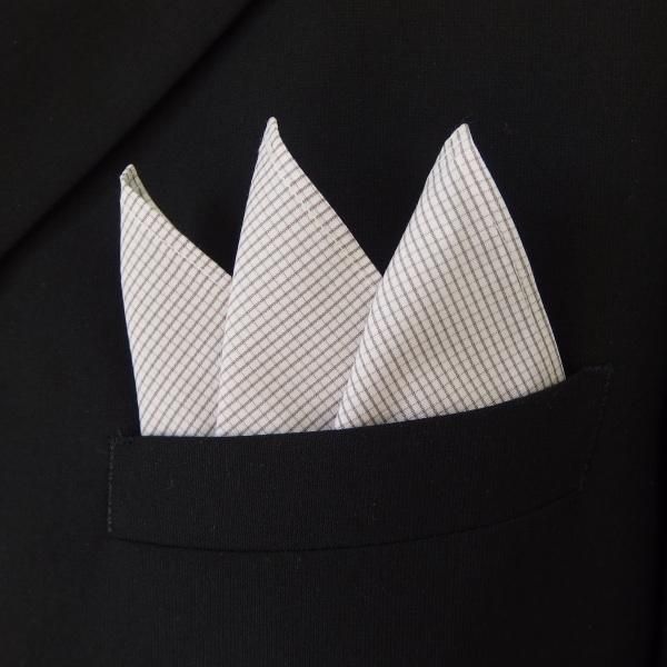 高級オーダーシャツ生地ポケットチーフ・ブラウングラフチェック柄ポケットスクウェア