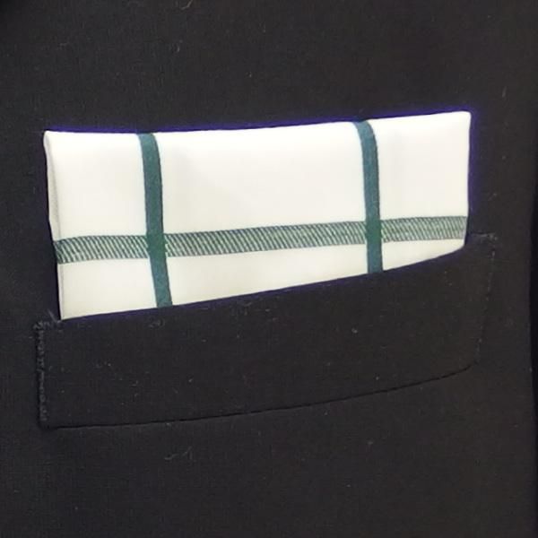 高級オーダーシャツ生地ポケットチーフ・ベージュ×グリーン・ウィンドーペンチェック柄ポケットスクウェア