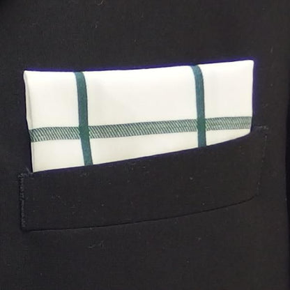 高級オーダーシャツ生地ポケットチーフ・ベージュ×グリーン・ウィンドーペンチェック柄ポケットスクウェア