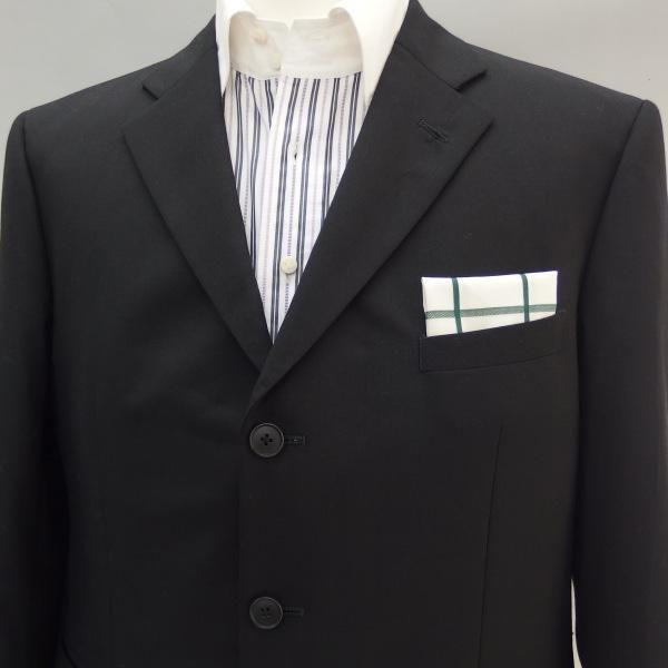 高級オーダーシャツ生地ポケットチーフ・ベージュ×グリーン・ウィンドーペンチェック柄ポケットスクウェア