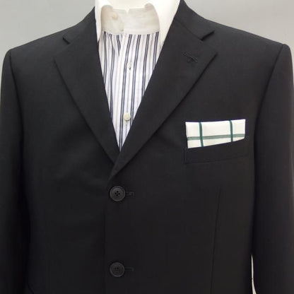 高級オーダーシャツ生地ポケットチーフ・ベージュ×グリーン・ウィンドーペンチェック柄ポケットスクウェア