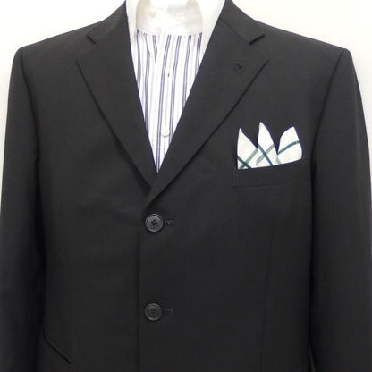 高級オーダーシャツ生地ポケットチーフ・ベージュ×グリーン・ウィンドーペンチェック柄ポケットスクウェア