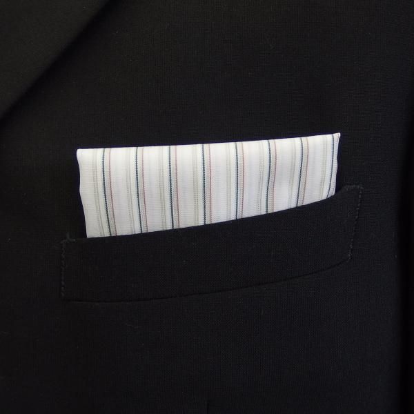 高級オーダーシャツ生地ポケットチーフ・グリーン系ストライプ柄ポケットスクウェア