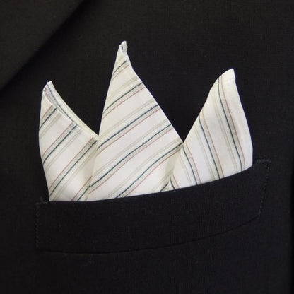 高級オーダーシャツ生地ポケットチーフ・グリーン系ストライプ柄ポケットスクウェア