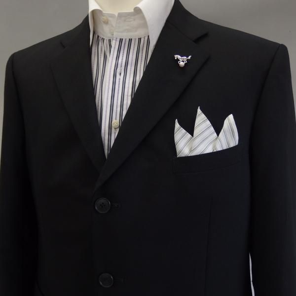 高級オーダーシャツ生地ポケットチーフ・グリーン系ストライプ柄ポケットスクウェア