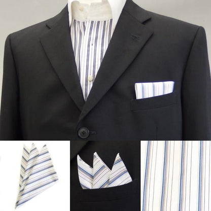 高級オーダーシャツ生地ポケットチーフ・ブルー系ストライプ柄ポケットスクウェア