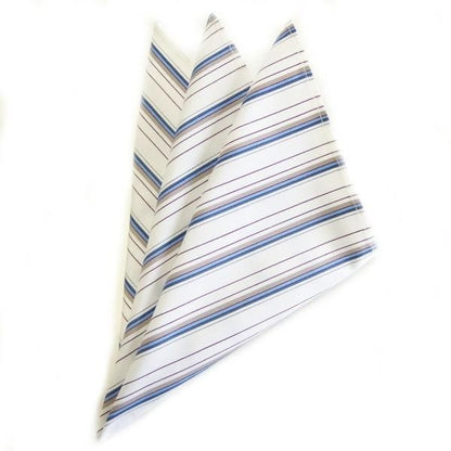 高級オーダーシャツ生地ポケットチーフ・ブルー系ストライプ柄ポケットスクウェア