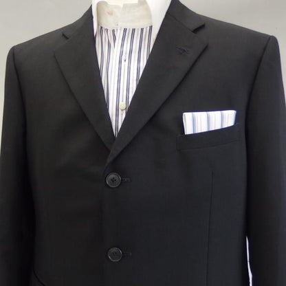 高級オーダーシャツ生地ポケットチーフ・ブルー系ストライプ柄ポケットスクウェア