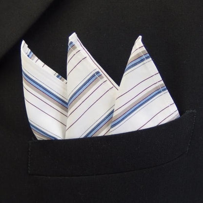 高級オーダーシャツ生地ポケットチーフ・ブルー系ストライプ柄ポケットスクウェア