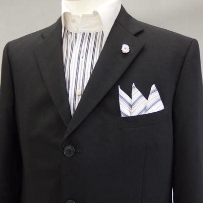 高級オーダーシャツ生地ポケットチーフ・ブルー系ストライプ柄ポケットスクウェア