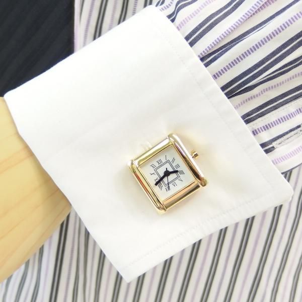 全2色・ローマ数字のスクエアの時計カフス(カフリンクス/カフスボタン)