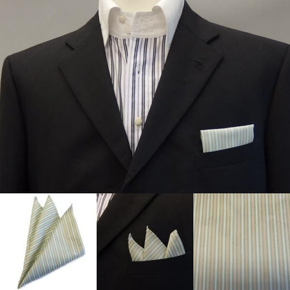 高級オーダーシャツ生地ポケットチーフ・若葉色×ベージュストライプのポケットスクウェア