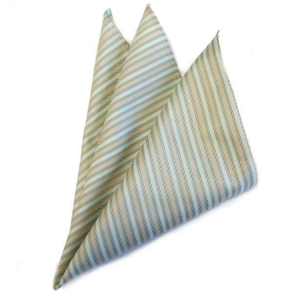 高級オーダーシャツ生地ポケットチーフ・若葉色×ベージュストライプのポケットスクウェア