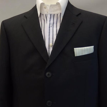 高級オーダーシャツ生地ポケットチーフ・若葉色×ベージュストライプのポケットスクウェア