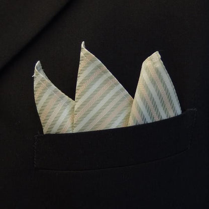 高級オーダーシャツ生地ポケットチーフ・若葉色×ベージュストライプのポケットスクウェア