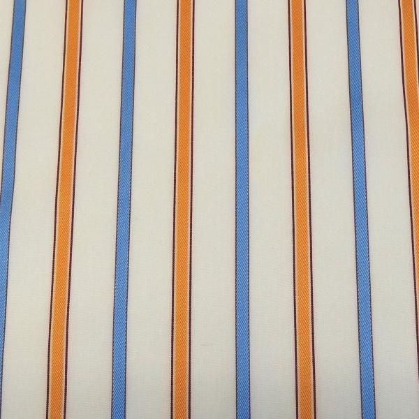 高級オーダーシャツ生地ポケットチーフ・ブルー×オレンジストライプのポケットスクウェア