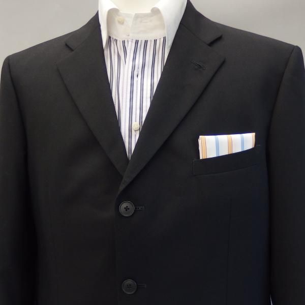 高級オーダーシャツ生地ポケットチーフ・ブルー×オレンジストライプのポケットスクウェア