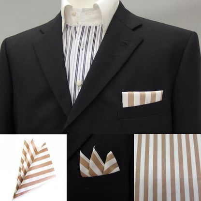 高級オーダーシャツ生地ポケットチーフ・ブラウン×ホワイトストライプのポケットスクウェア