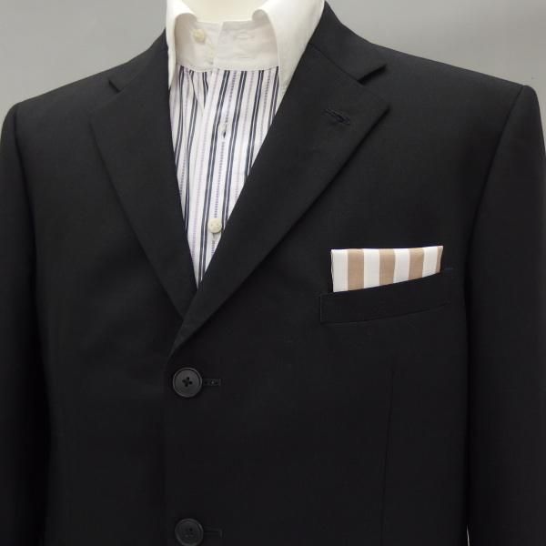 高級オーダーシャツ生地ポケットチーフ・ブラウン×ホワイトストライプのポケットスクウェア