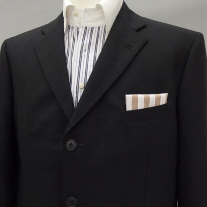 高級オーダーシャツ生地ポケットチーフ・ブラウン×ホワイトストライプのポケットスクウェア