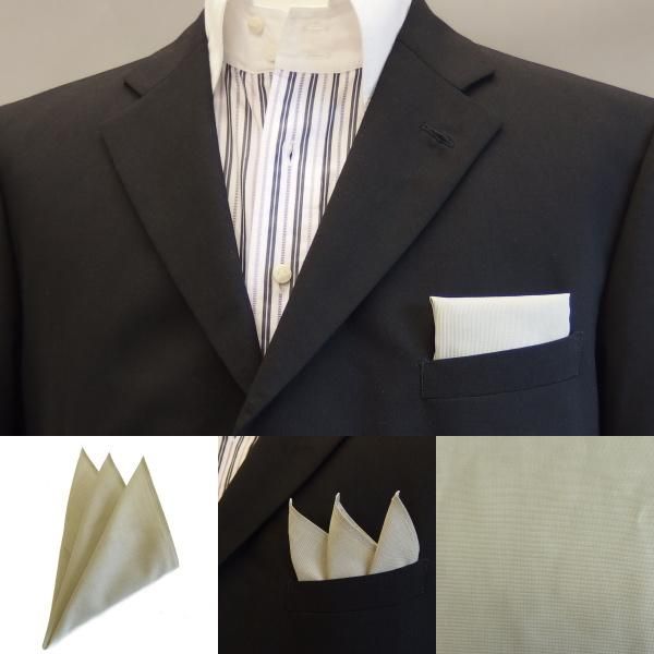 高級オーダーシャツ生地ポケットチーフ・若草色×白平織のポケットスクウェア