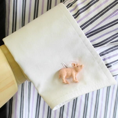 ぽっちゃり可愛いピンクピッグ・豚のカフス(カフリンクス/カフスボタン)