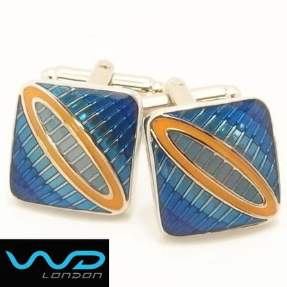 【WDLondon】Steeple・エナメルライン・ブルーのカフス(カフリンクス/カフスボタン)
