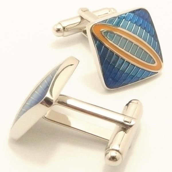 【WDLondon】Steeple・エナメルライン・ブルーのカフス(カフリンクス/カフスボタン)