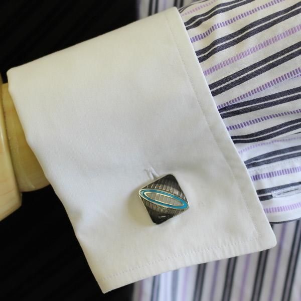 【WDLondon】Steeple・エナメルライン・グレーのカフス(カフリンクス/カフスボタン)