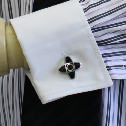 ブラック・クロス十字デザインのカフス(カフリンクス/カフスボタン)