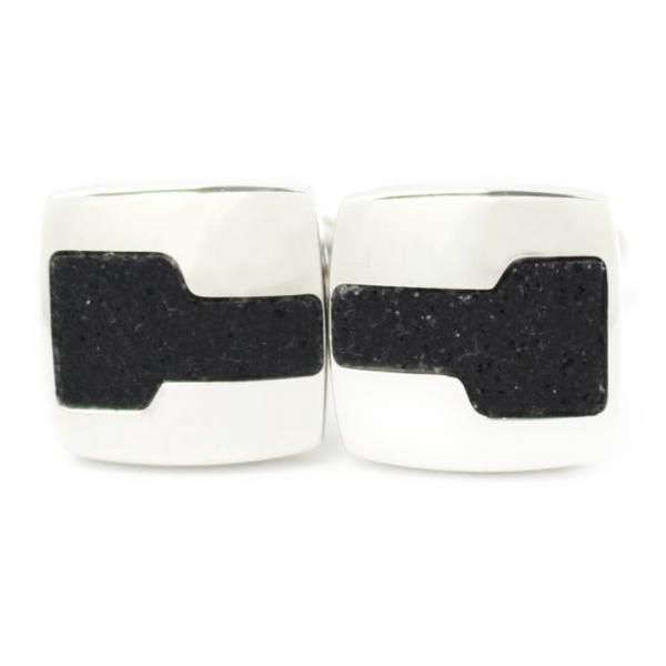 ステンレス・シルバー×ブラックラメ・ラインが美しいカフス(カフリンクス/カフスボタン)