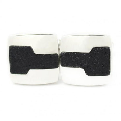 ステンレス・シルバー×ブラックラメ・ラインが美しいカフス(カフリンクス/カフスボタン)