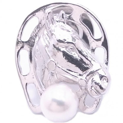 ラペルピン・馬蹄と馬の横顔・アコヤ真珠パール6.0mmのブローチ(タイタック)
