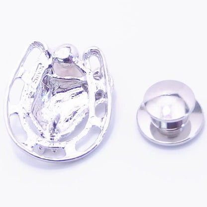 ラペルピン・馬蹄と馬の横顔・アコヤ真珠パール6.0mmのブローチ(タイタック)