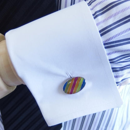 オーバル・カラフル・ボーダーのカフス(カフリンクス/カフスボタン)