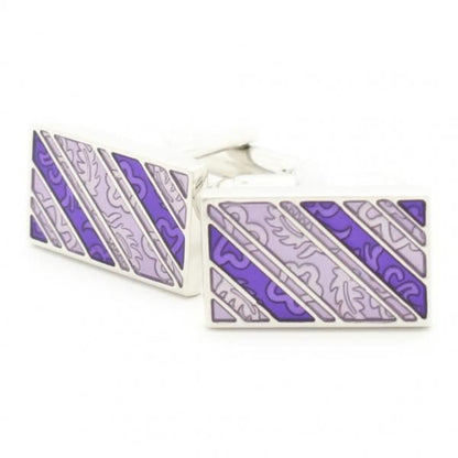 パープル・エナメル・花柄ボーダーのカフス(カフリンクス/カフスボタン)