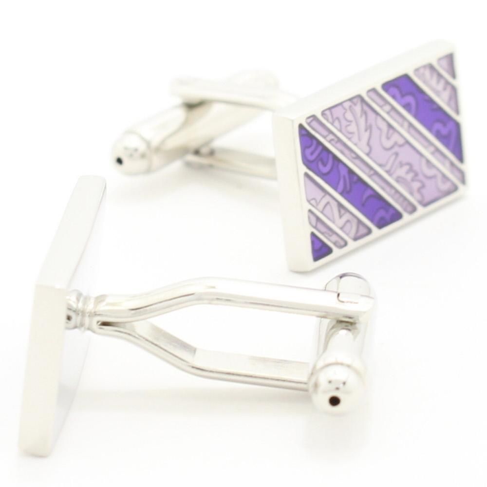 パープル・エナメル・花柄ボーダーのカフス(カフリンクス/カフスボタン)