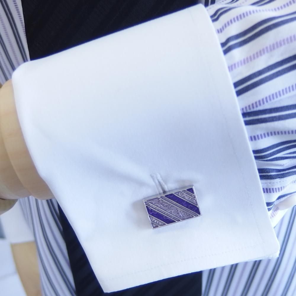 パープル・エナメル・花柄ボーダーのカフス(カフリンクス/カフスボタン)