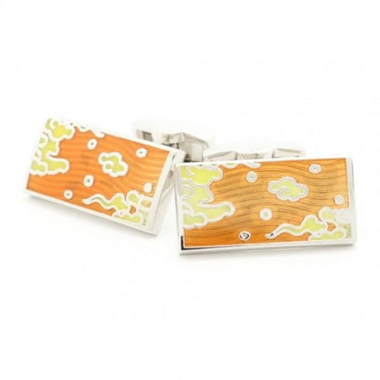 オレンジ・中華風雲デザインのカフス(カフリンクス/カフスボタン)